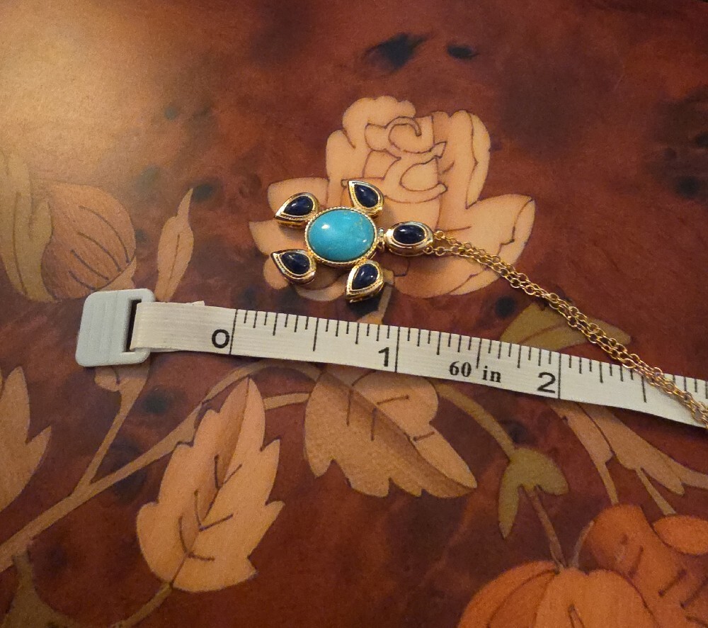 JTV Turquoise & Lapis 18K Gold Over Brass Turtle Pendant With Chain - Picture 5 of 7